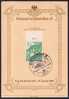 1941 (12 Jan) 'The Day of the Stamp', Third Reich, Germany, Postcard franked with Mi. 753 (Special Cancellation NUREMBERG)