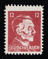 12pf Hitler-Skull, 'Futsches Reich', Private Issue Propaganda Forgery of Hitler Issue, Anti-German Propaganda (Red Brown, MNH)