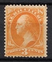 1873 3c Washington, Official Mail Stamps 'Agriculture', United States, USA (Scott O3, Yellow, CV $110)