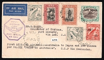 1934 Papua, New Guinea, First Flight Australia - Papua - New Guinea, Port Moresby - Lea, Airmail cover, franked by Mi. Papua 69, 79, 81 NG 81, 2 82
