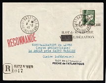 1945 (9 May) Saint-Nazaire, German Occupation of France, Germany, Registered Cover from Batz-sur-Mer to La Baule franked with 4.50f (Mi. 530)