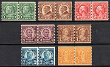 1922-25 Regular Issue, United States, USA, Rotary Press Coil Stamps, Pairs (Scott 552-557, 562, CV $130, MNH)