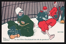 1914-18 'I'm in great company' WWI European Caricature Propaganda Postcard, Europe
