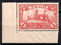 1900 1m Togo, German Colonies, Kaiser’s Yacht, Germany (Mi. 16, Corner Margins, MNH)