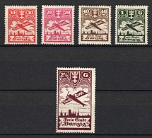1924 Danzig, Germany, Airmail (Mi. 202 - 206, Full Set, CV $70)