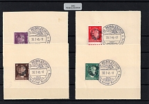 1945 BAD REIBOLDSGRUN Local Issue 6pf - 16pf on pieces, Germany, Overprint on Hitler's head (Commemorative Cancellation)