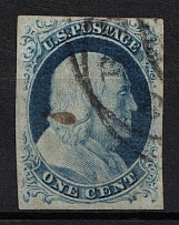 1852 1c Franklin, United States, USA (Scott 9, Type IV, Canceled, CV $100)