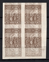 1920 30Г Ukrainian Peoples Republic, Ukraine (on Map, TWO Sides MULTIPLY Printing, Block of Four, MNH)