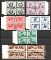 1943 Belgium Blocks of Four (CV $15, Full Set, MNH)