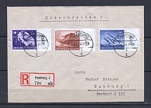 1944 Third Reich registered cover to Hamburg with forces stamps