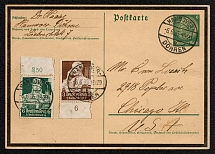 1935 Used card additionally franked with Scott B59 and B62 mailed to the United States
