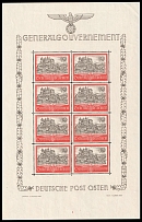 1941 10zl General Government, Germany, Full Sheet (Mi. 65, Plate Number '1', CV $70, MNH)