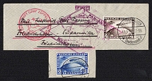 1930 (18 May) 1st Flight of the Airship Around the World Europe - South America, Graf Zeppelin, Third Reich, Germany, Commemorative Postmarks (Mi. 438-439, Full Set on piece, CV $1,300)