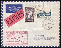 1938 France, First Flight, Expres Airmail cover, Le Bourget - Geneve, franked by Mi. 344, 422