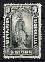 1875 9c Statue of Freedom, Newspaper and Periodical Stamp, United States, USA (Scott PR14, CV $230)