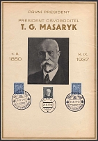 1937 (21 Sept) Czechoslovakia, 'President Liberator T. G. Masaryk', Souvenir Sheet (Cancellations)