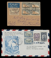 Worldwide Air Post Stamps and Postal History - Thailand - Pioneer Flights - 1939-47, two covers, Nakhon Phanom - Bangkok and Bangkok - Manila by Pan Am First Clipper Flight, franked by five or four stamps, mostly F/VF, Est. …