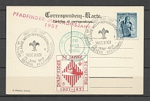 1957 Austria postcard 50 yers of world scouting and 45 yers of Ausrtia scouting cinderella