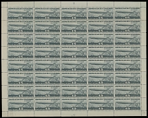 Worldwide Air Post Stamps and Postal History - Soviet Union - 1932, Airship over the Dnieper Dam, 15k gray black, engraved printing, perforation 12½, complete sheet of 40 (5x8), perfect condition, full OG. NH, VF, C.v. $480++, …