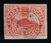 1852-57 3p Canada (Sc. 4xi, Thin Paper, Certificate, Canceled, CV $230)