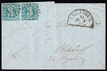 1850 (26 May) Bavaria, German States, Germany, Cover from Erlangen to Augsburg Multiple franked with 3kr (Mi. 2 II)