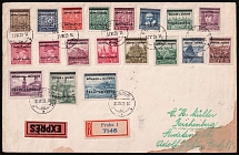 1939 (31 Jul) Bohemia and Moravia, Germany, Registered express cover from Prague to Reichenburg via Dresden franked with full set (Mi. 1 - 19, CV $780)