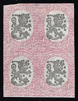 1917-30 1m Finland, Block of Four (Proof, Thin Paper, Mirrored Printing)