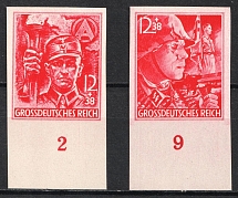 1945 Third Reich, Last Issue, Germany (Mi. 909 U - 910 U, IMPERFORATED, Plate Numbers, Full Set, CV $120, MNH)