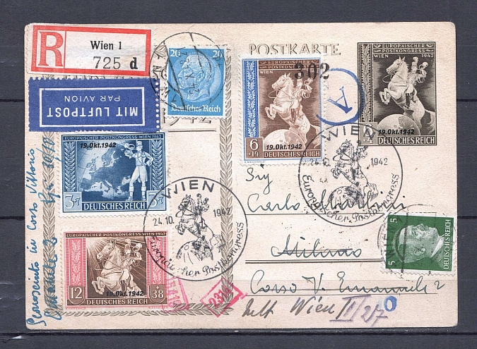 1942 Third Reich registered airmail cover Milan with special postmark ...