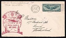 1939 USA, Northern Trans Atlantic First Flight, Airmail cover, New York - Zurich, franked by Mi. 450