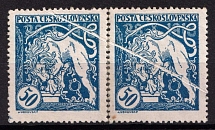 1919 50h Czechoslovakia, Pair (Sc. B126, Printing Foldovers, 'Accordions')