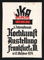 1934 '6th International Kochkunft Exhibition Frankfurt', Propaganda Label Stamp, Third Reich Nazi Germany