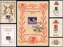 1938-42 Third Reich, Germany, Austria, Swastika, Souvenir Sheets with Propaganda Commemorative Postmarks